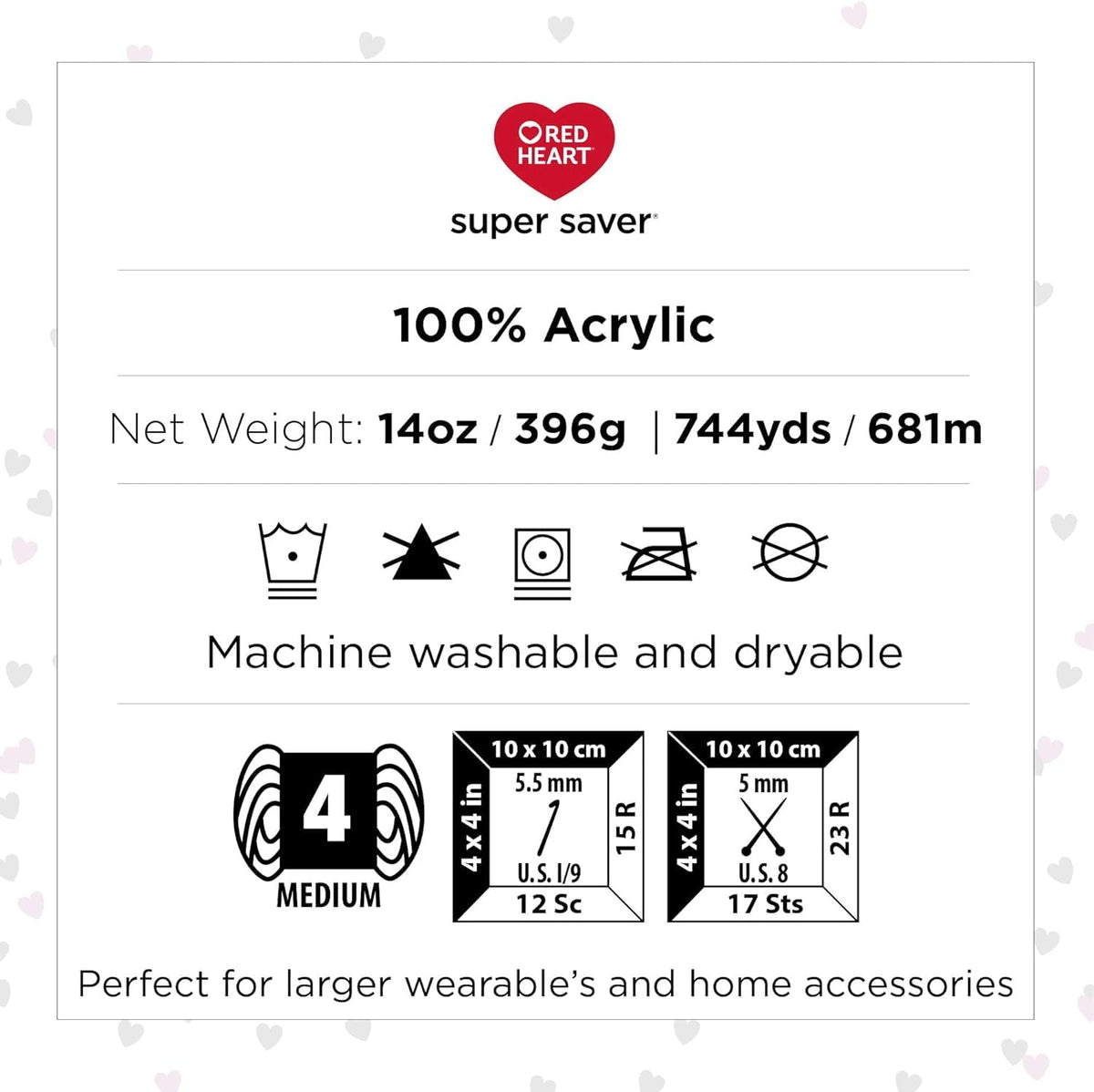 Red Heart Super Saver Jumbo - 2 paquetes de 10 oz/283 g - 100% acrílico - #4 Worsted (mediano) - 482 yardas - Tejer/Crochet