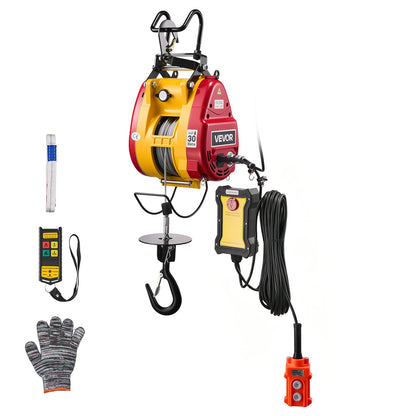VEVOR Cabrestante eléctrico 2 en 1, capacidad de 300 kg, grúa portátil de 1500 W, altura de elevación de 30 m, 18 m/min con control remoto con cable e inalámbrico para fábricas, almacenes y garajes