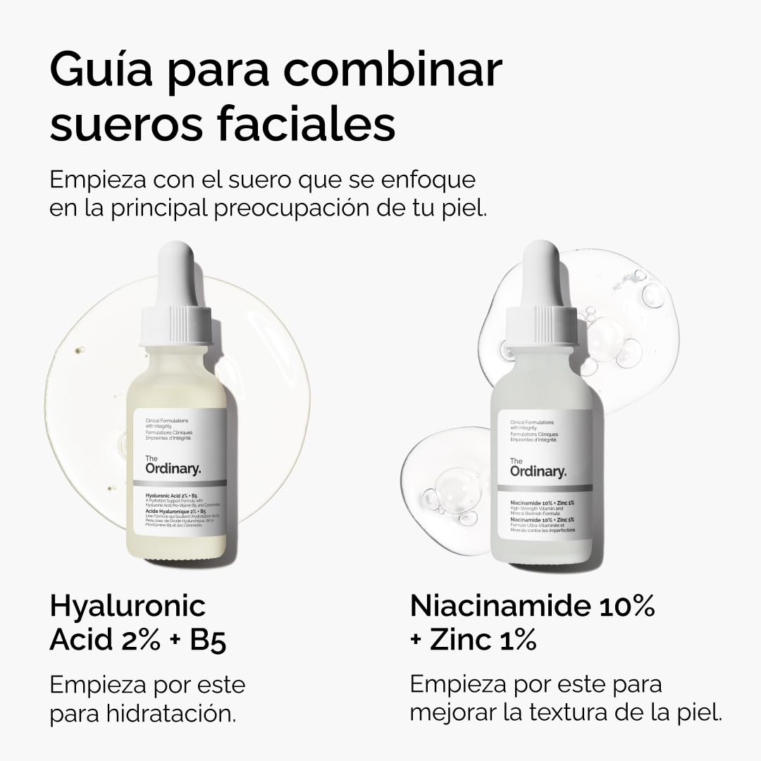 The Ordinary Hyaluronic Acid 2% + B5, Suero Hidrante con Ácido Hialurónico y Ceramidas — Suero de hidratación multiprofunda para piel más suave y con volumen, 30ml