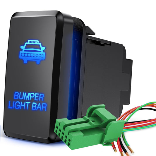 Nilight - Interruptor de botón de barra de luz para parachoques, interruptor de encendido y apagado de 12 V con kit de cable conector, 1.5 x 0.8 pulgadas, repuesto para Toyota Tacoma Tundra 4Runner FJ