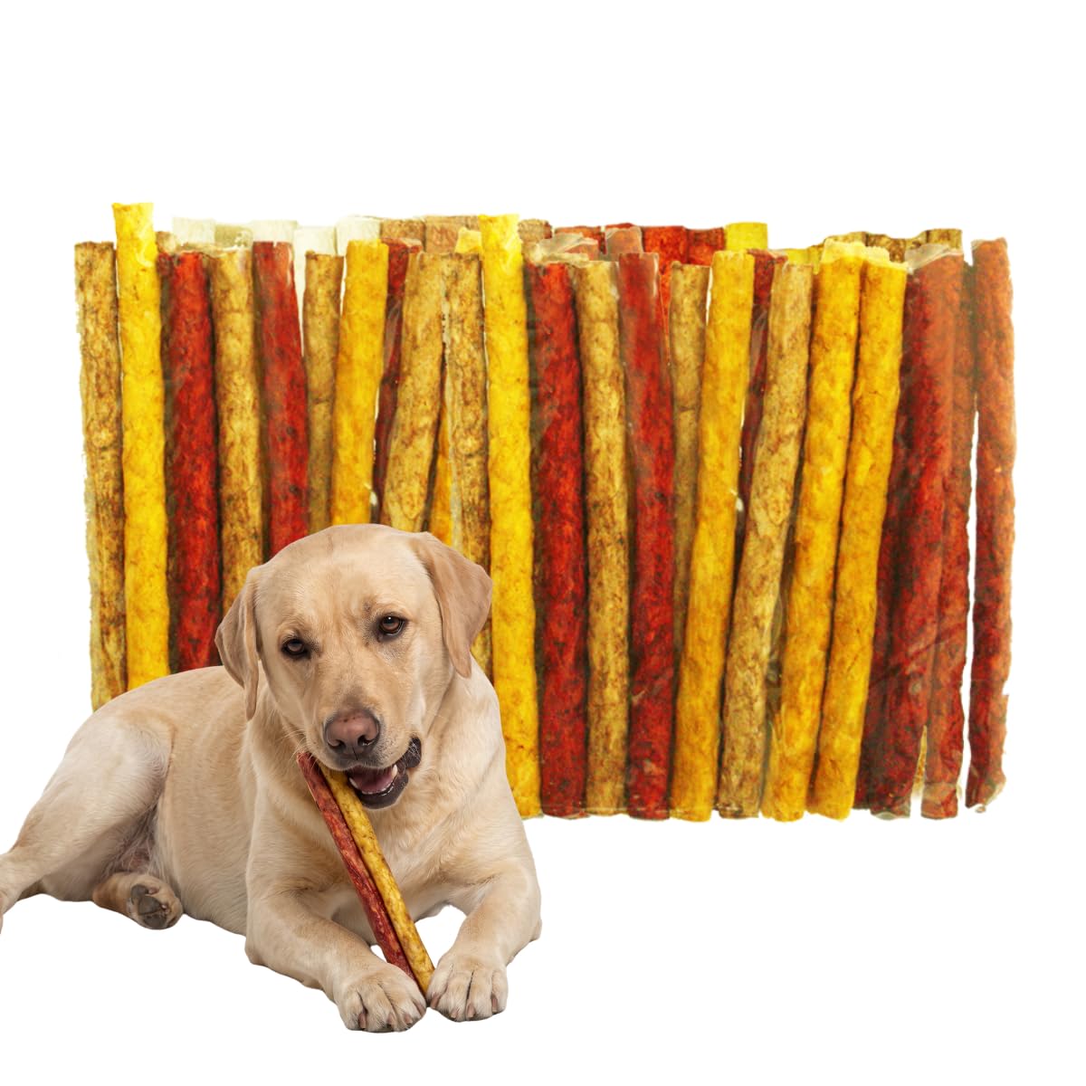 Fancy Pets Palitos de Carnaza Natural para Perros | 100 Piezas Sabor Variado | Snack Dental para Premiar y Limpiar Dientes