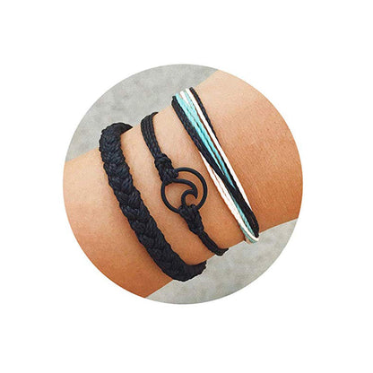Axgo - Pulsera de la Amistad Ajustable para Mujer, diseño de Olas de surfistas de Verano, Color Negro
