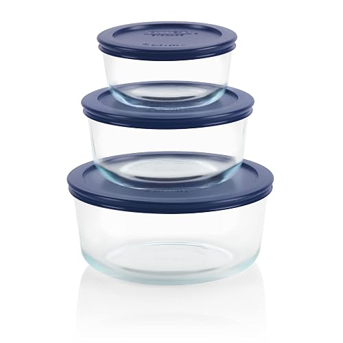 Pyrex 6010170 Juego de Refractarios Redondos para Almacenar con Tapa Negra Set de 6 Piezas, Multicolor, Large, Large