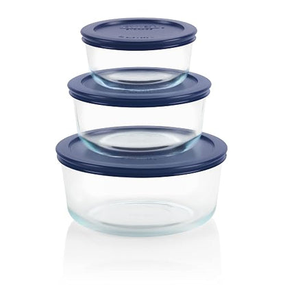 Pyrex 6010170 Juego de Refractarios Redondos para Almacenar con Tapa Negra Set de 6 Piezas, Multicolor, Large, Large
