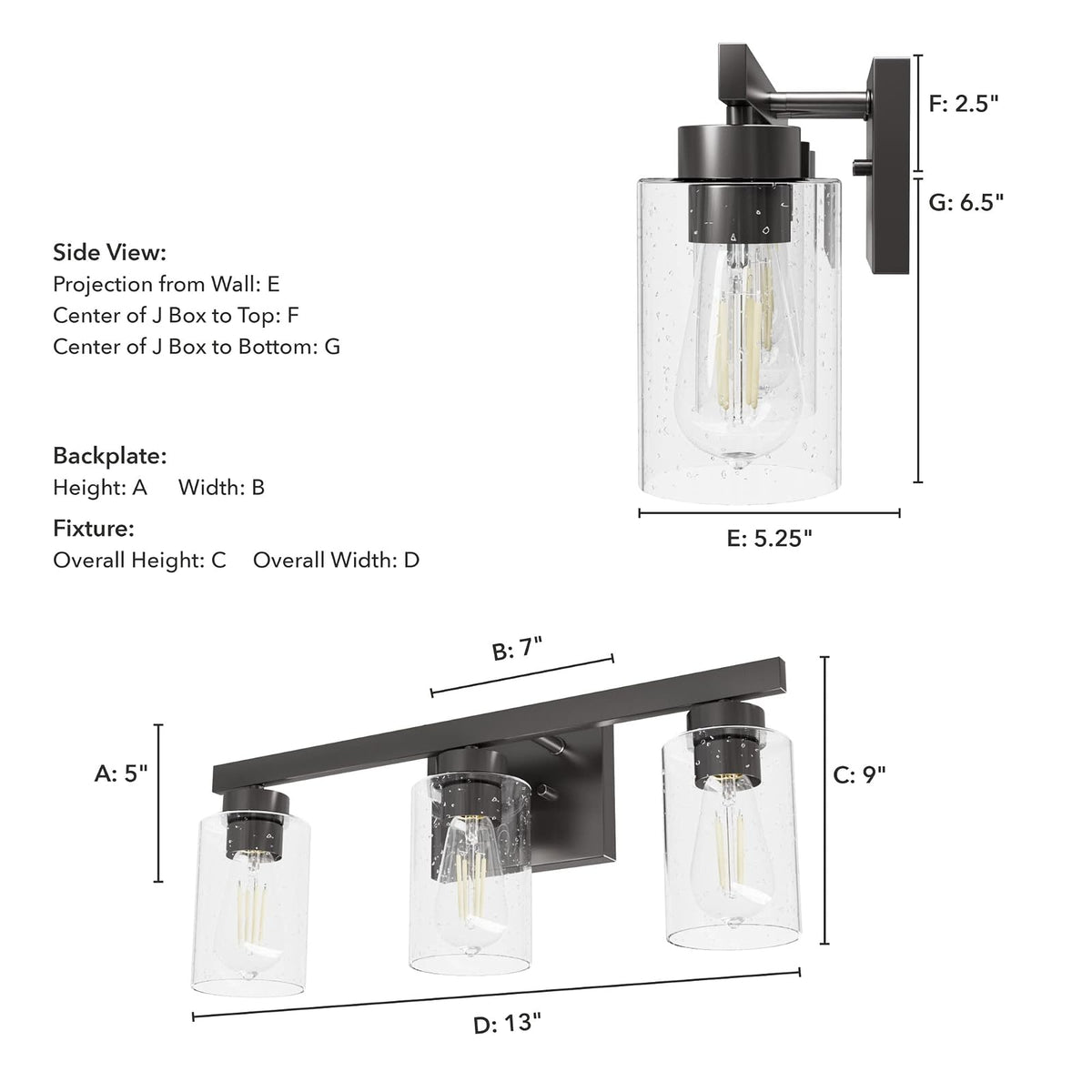 Hunter Fan, Colgante de Pared Hartland 3 Luces, Negro