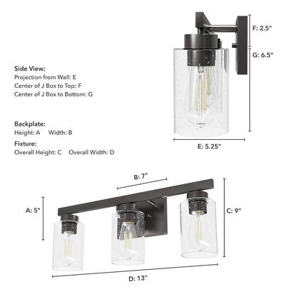 Hunter Fan, Colgante de Pared Hartland 3 Luces, Negro