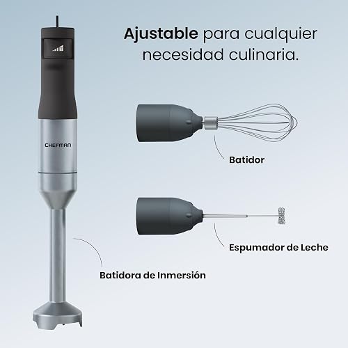 Chefman 4-in-1 Food Prep Kit - Batidora de Inmersión de Velocidad Variable, Procesador de Alimentos de 900 ml, Batidor de Globo y Espumador de Leche