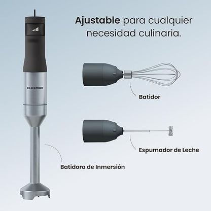 Chefman 4-in-1 Food Prep Kit - Batidora de Inmersión de Velocidad Variable, Procesador de Alimentos de 900 ml, Batidor de Globo y Espumador de Leche