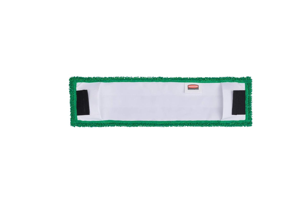 Rubbermaid Commercial Products - Almohadilla de microfibra plana adaptable de 18 pulgadas, color verde para limpieza y limpieza ligera, con funciones de pestaña/bolsillo