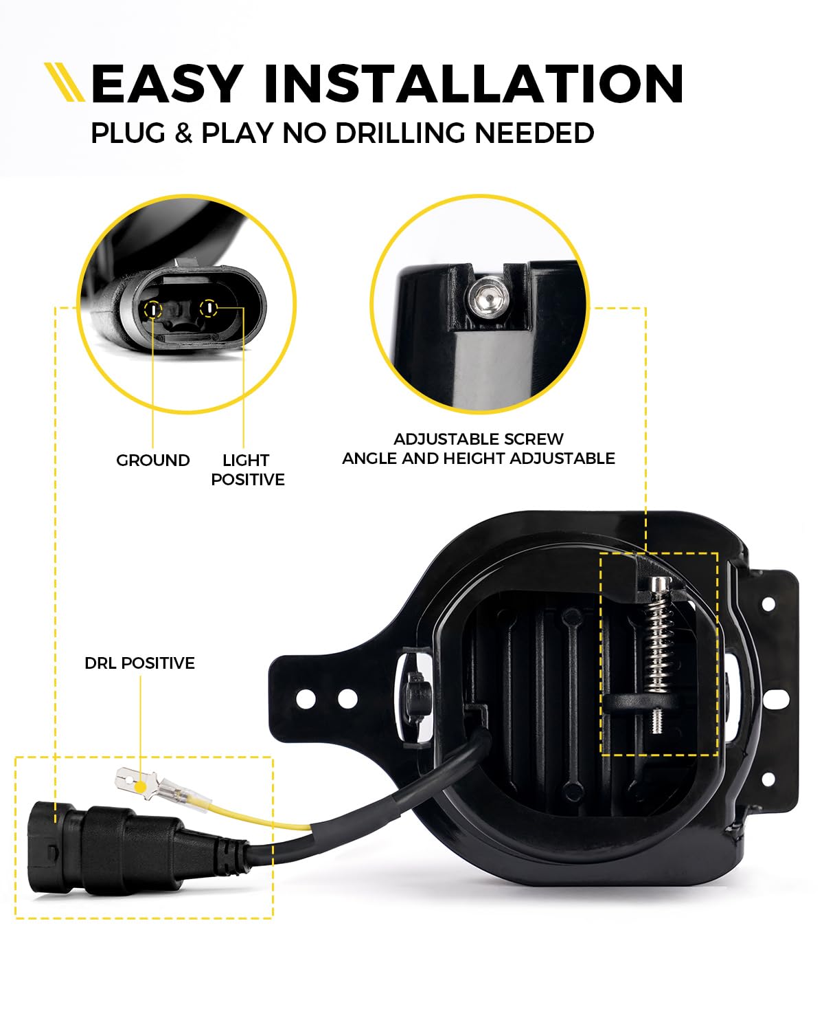 Xprite Ultra 300% luces antiniebla LED de 60 W con DRL compatibles con Jeep Wrangler JL JLU y 2020+ Gladiator JT, DOT, 6500K, Plug N Play, lámpara antiniebla de parachoques delantero con 2