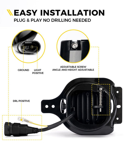 Xprite Ultra 300% luces antiniebla LED de 60 W con DRL compatibles con Jeep Wrangler JL JLU y 2020+ Gladiator JT, DOT, 6500K, Plug N Play, lámpara antiniebla de parachoques delantero con 2
