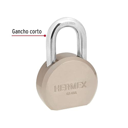 Hermex CA-65Q, Candado redondo, 65mm, gancho corto, llave de puntos, blíster