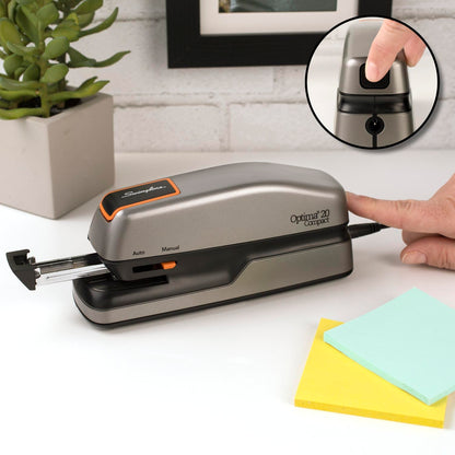 Swingline Optima Grip Grapadora eléctrica, capacidad de 20 hojas, recarga rápida, portátil, naranja/gris (48207)