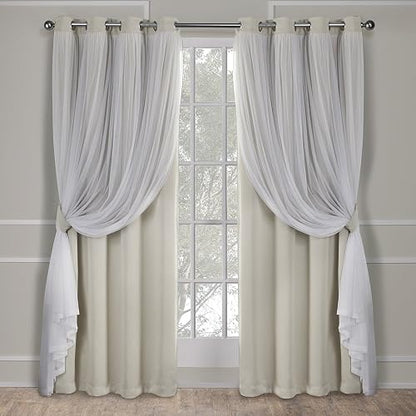 Exclusive Home Cortinas Catarina de Color Liso, con Capa Opaca y Transparente, par de Cortinas con Ojales en la Parte Superior, 52 x 108 cm., Arena, 52x108, 1