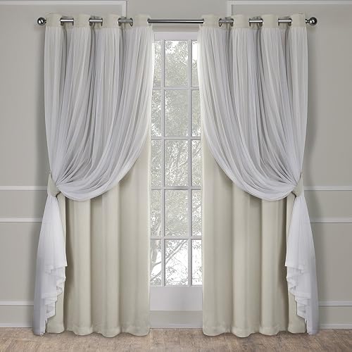 Exclusive Home Cortinas Catarina de Color Liso, con Capa Opaca y Transparente, par de Cortinas con Ojales en la Parte Superior, 52 x 108 cm., Arena, 52x108, 1