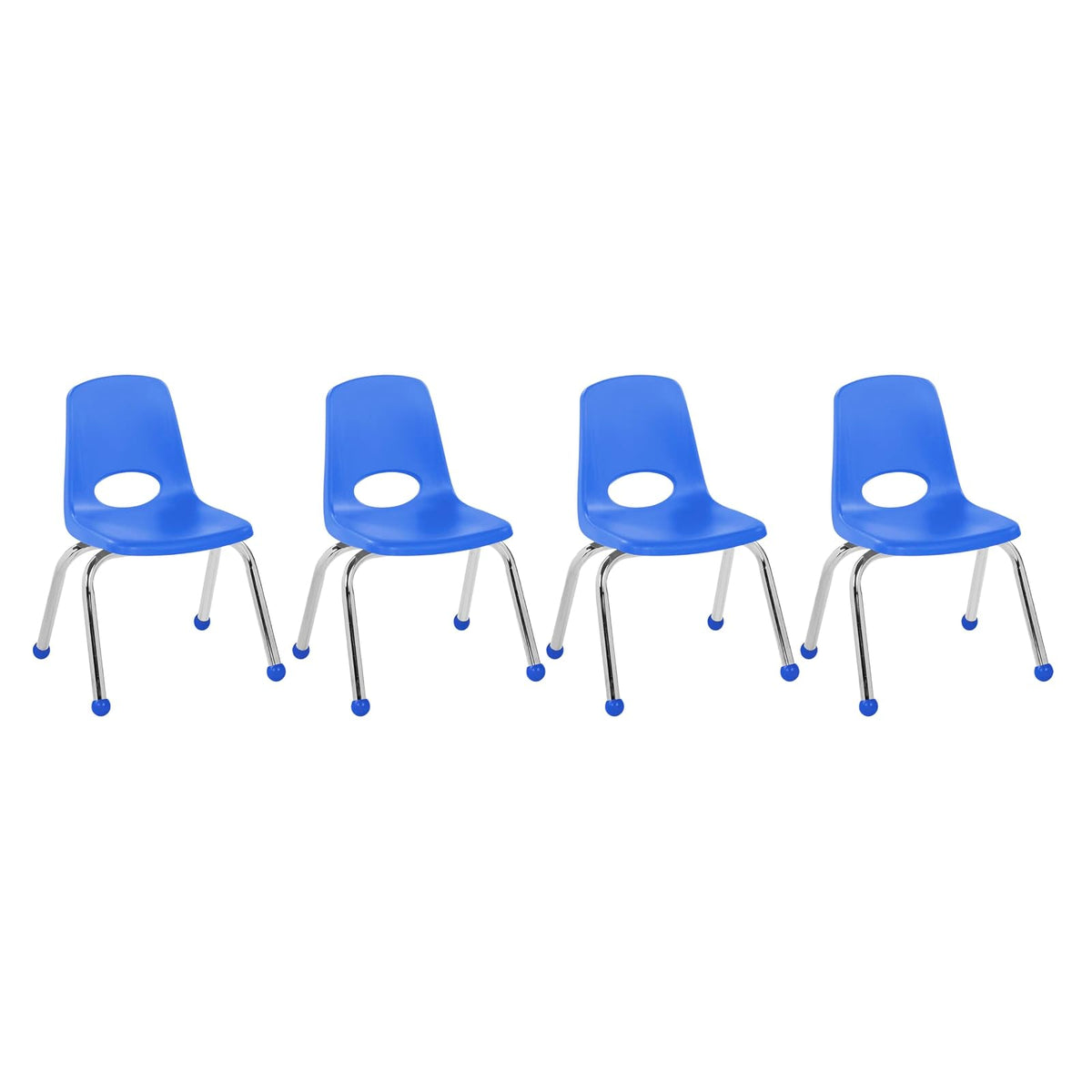 FDP Silla escolar apilable 16 pulg, patas cromadas, azul, paquete de 4 - Azul - 30,48cm - Deslizadores de bolas