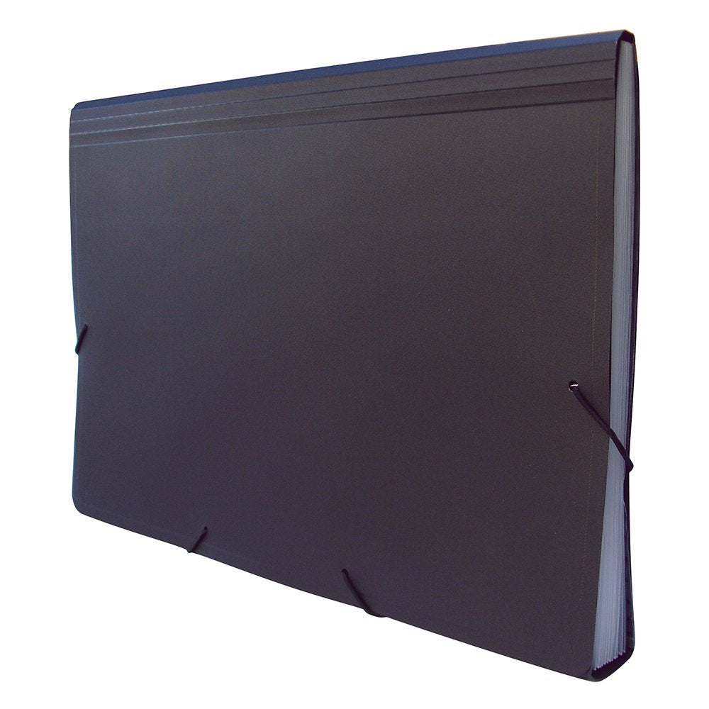 Oxford F068BK Archivo Expandible Polipropileno 12 Espacios Cierre Elástico, Tamaño Oficio, Color Negro