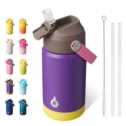 BJPKPK Botella de Agua Aislada con Popote 532 ml, Acero Inoxidable - Violeta - 0.4 Litros