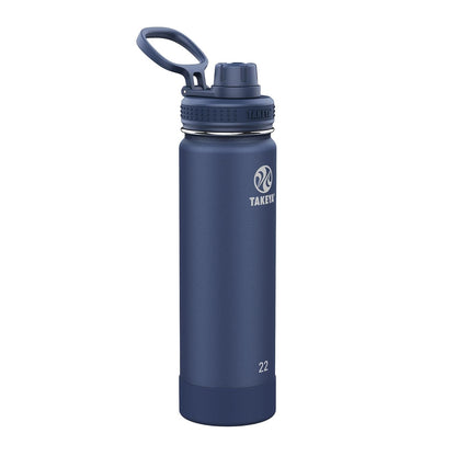 Takeya Actives - Botella de agua con tapa de boquilla, botella con doble aislamiento de acero inoxidable, apta para lavaplatos y sin BPA, botella con tapa de boquilla y parachoques extraíble, 22 onzas