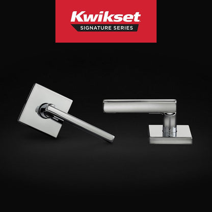 Kwikset Halifax - Manija de puerta de paso interior, palanca para puertas de clóset y pasillo, palanca reversible sin bloqueo, cromo pulido, rosa cuadrada