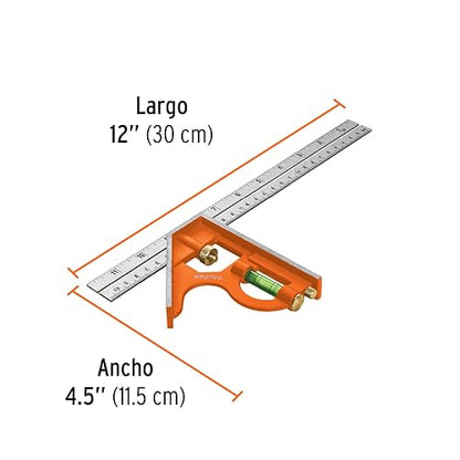 Truper ECT-12, Escuadra de combinación, acero inoxidable, 12"