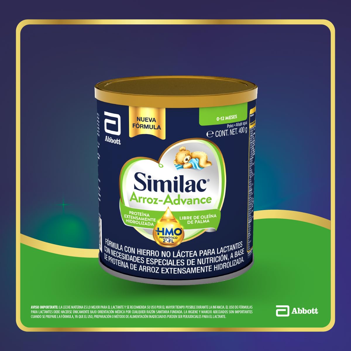 Similac Arroz- Advance Fórmula con Hierro No Lactea 0 a 12 meses 400g | Fórmula para lactantes con necesidades especiales de nutricón, a base de proteína de arroz extensamente hidrolizada.