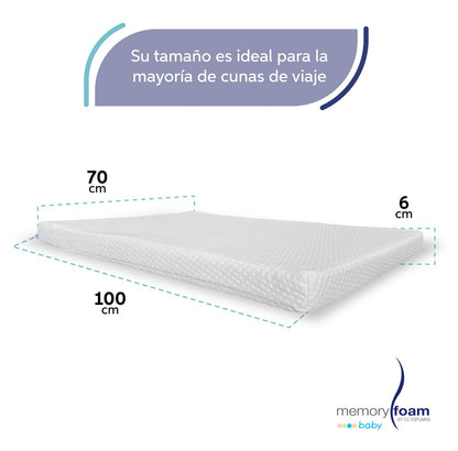 MEMORY FOAM BABY | Colchón de Cuna de Viaje para Bebé - Firmeza Media - Blanco - 100 x 70 x 6 cm - Hecho de Espuma de Poliuretano
