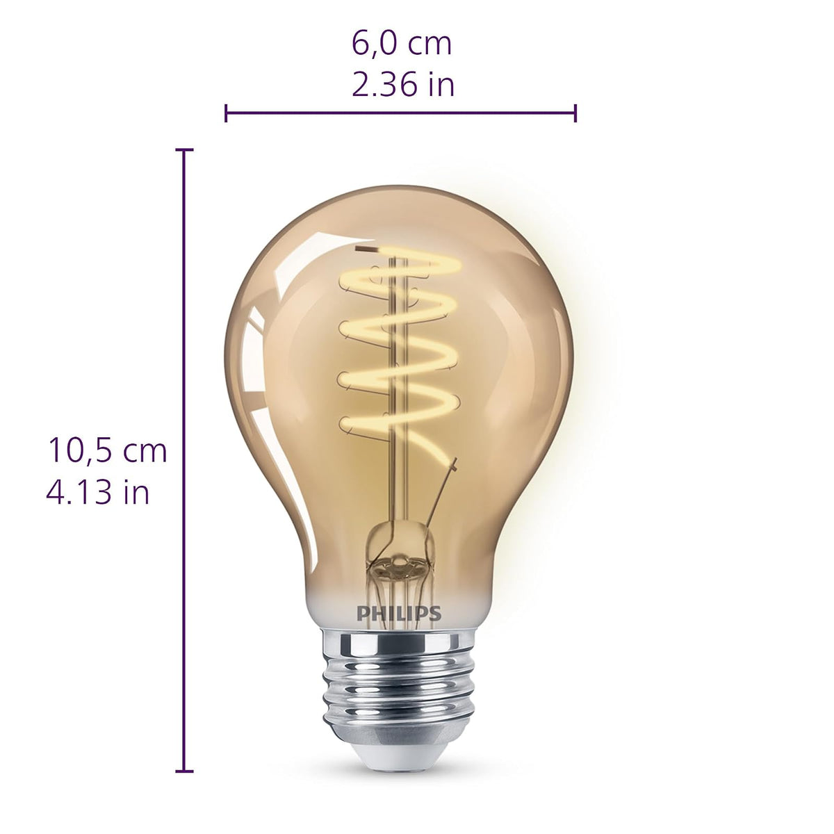 Philips LED Foco Filamento LED Espiral - 6.5W A19 estilo Vintage color Ambar