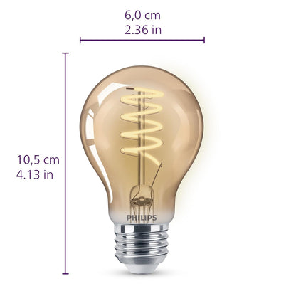 Philips LED Foco Filamento LED Espiral - 6.5W A19 estilo Vintage color Ambar