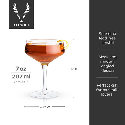 Viski Raye - Vasos de cóctel de vidrio en ángulo, copas de champaña, juego de vasos de martini expreso, juego de 4, 7 onzas