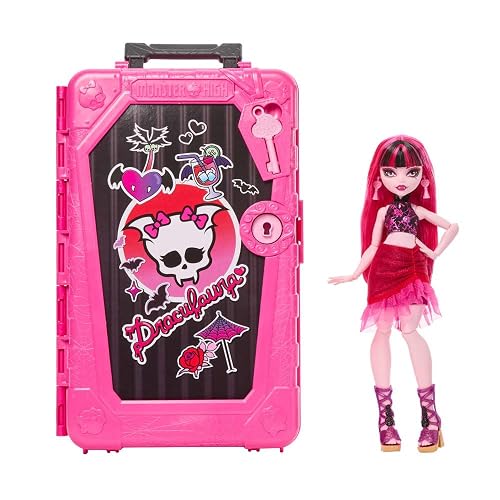 Monster High Skulltimate Secrets Gore-geus Oasis Draculaura, Muñeca Articulada con 19 Accesorios de Viaje y Llaves Secretas, para Niñas de 4 Años en Adelante