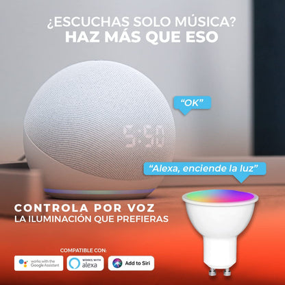Tecnolite - Foco Inteligente LED de 5W de Potencia, Base GU10, Luz RGB + Blanca, Atenuable, Compatible con App móvil y Asistentes de voz