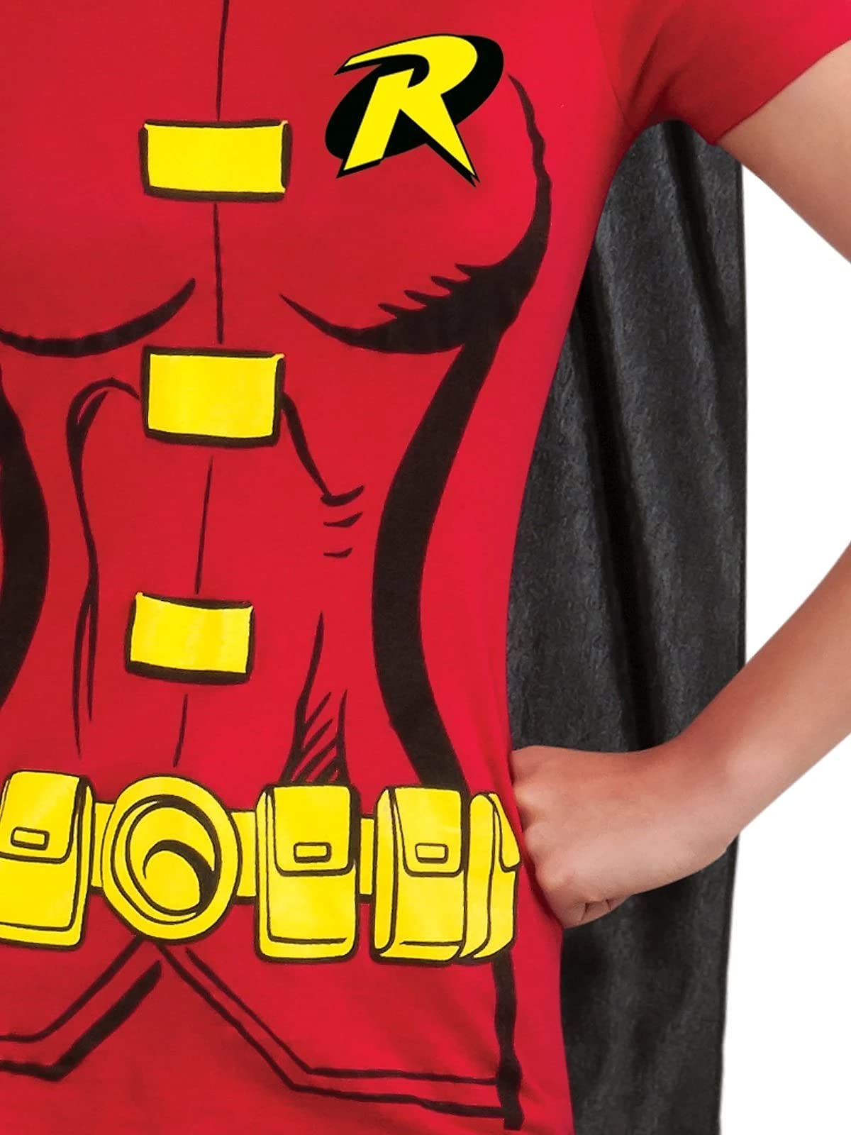 DC Comics Women's Robin T-Shirt With Cape And Eye Mask, Red