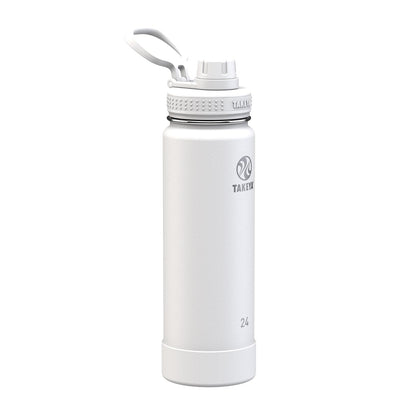 Takeya Actives Botella de Agua Aislada de Acero Inoxidable - 24 Onzas - Activos - Blanco - azul claro con interior de acero inoxidable
