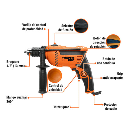 TRUPER COMBO-100, Rotomartillo/destornillador 1/2" 650W + caja de herramienta y organizador