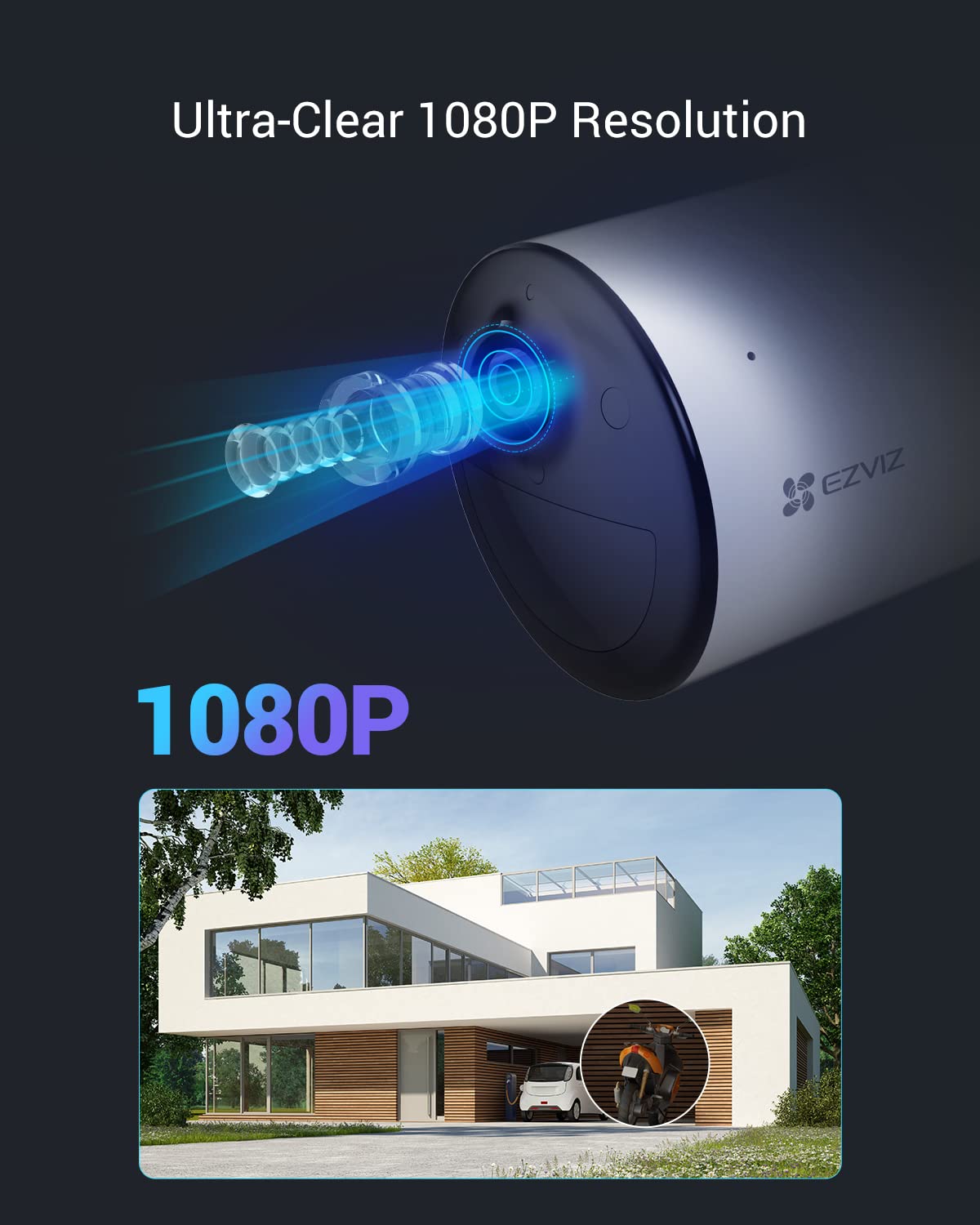 EZVIZ CB3 Cámara IP Inalámbrica con Batería Recargable (Cero Cables), Colores en Oscuridad,2MP, Sirena y Estrobo, Alertas de Audio Personalizable, Uso en Exterior