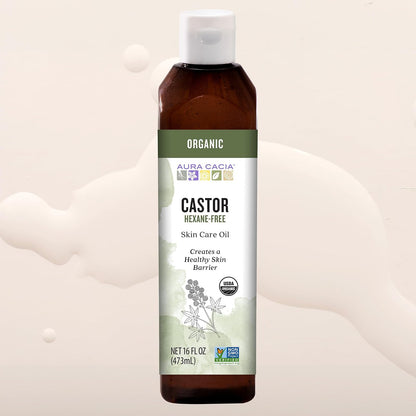 Aura Cacia Aceite de Ricino Orgánico 16 oz | Prensado en frío, 100% puro, sin OMG, no probado en animales, nutrición de piel