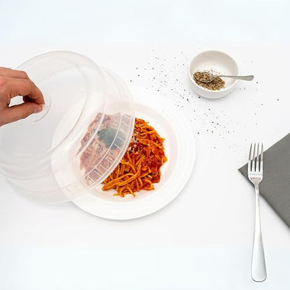 JOY - Tapa de Microondas, Pack de 2, Evita Salpicaduras y Mantiene la Humedad, Fácil Agarre, con Orificios para el Vapor, Apto para Plato de Horno, Plástico Libre de BPA, Transparente
