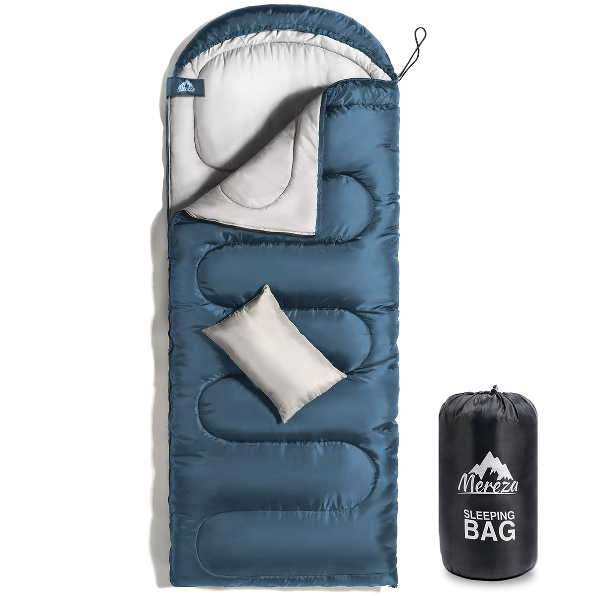 MEREZA - Saco de Dormir de Invierno de 0 Grados para Adultos y niños con Almohada, Saco de Dormir para Clima frío para 4 Estaciones, Camping, Senderismo, mochilero, Sacos de Dormir para Grandes y