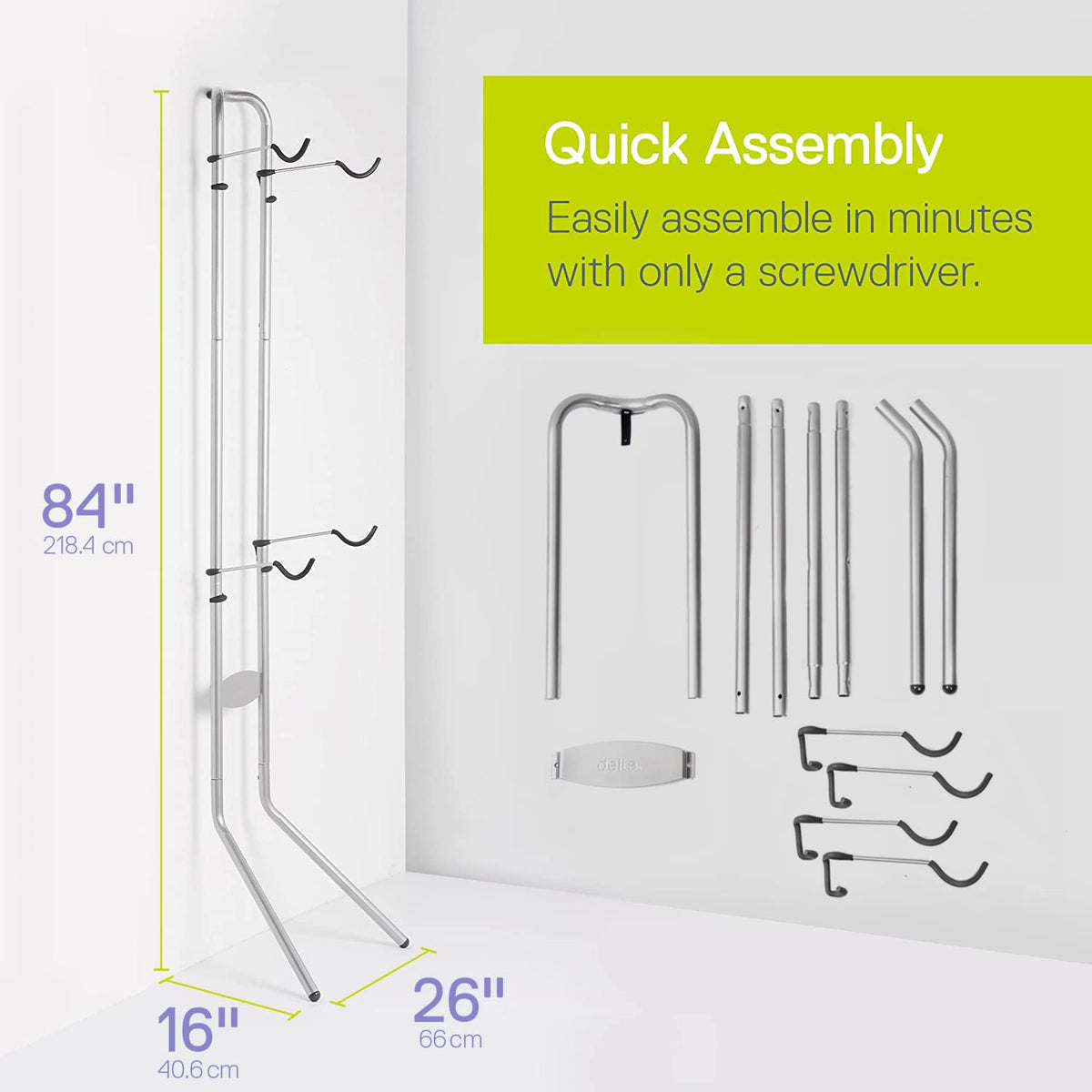 Delta Cycle Double Bike Leaning Floor Stand, Tool-Free Adjustable Bike Floor Rack for Mountain, Fat Tire, Road Bikes, Freestanding Bike Stand for Garage Parking