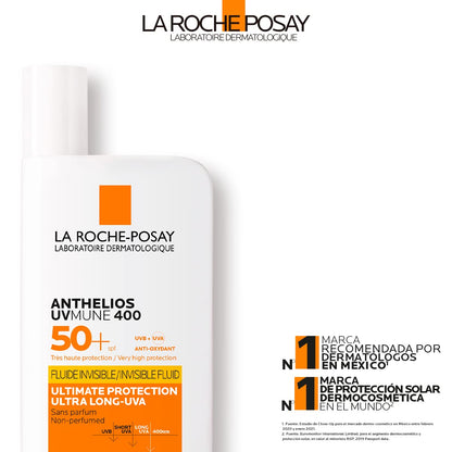 La Roche-Posay Anthelios UVMune 400 Fluido Invisible FPS 50+, Protector Solar, con Mexoryl 400, para Todo Tipo de Piel, Textura Ligera, Apto para Uso Diario, 50 ml