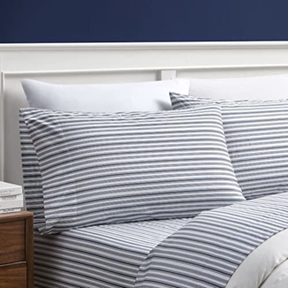 Nautica Juego de Sábanas de Percal 100% Algodón - Coleridge Stripe Charcoal - Individual Extra Grande