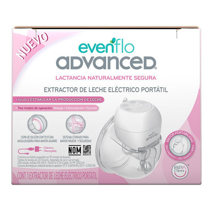 Evenflo Advanced Extractor de Leche Eléctrico Portátil, Inalámbrico, Recargable USB, 3 Modos de Operación, Silencioso, Libre de BPA, con Copa de Silicón y Módulo de Succión