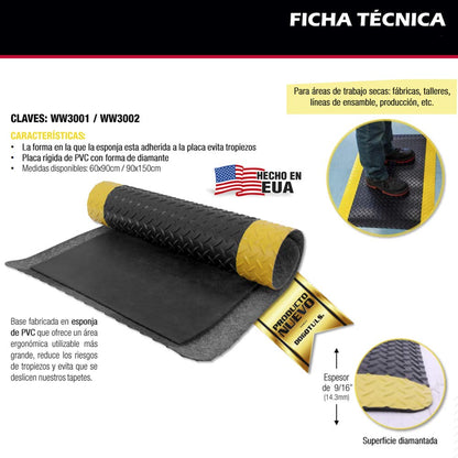 Dogotuls WW3001 Tapete Antifatiga Diamante 9/16", color, 60x90cm,