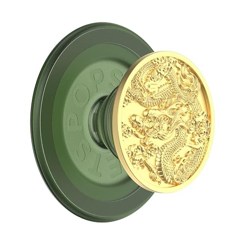 PopSockets - Empuñadura para teléfono MagSafe con Soporte, Soporte magnético, Parte Superior Intercambiable, sujeción Segura para iPhone MagSafe, teléfono y Tablet, dragón esmaltado