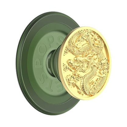 PopSockets - Empuñadura para teléfono MagSafe con Soporte, Soporte magnético, Parte Superior Intercambiable, sujeción Segura para iPhone MagSafe, teléfono y Tablet, dragón esmaltado
