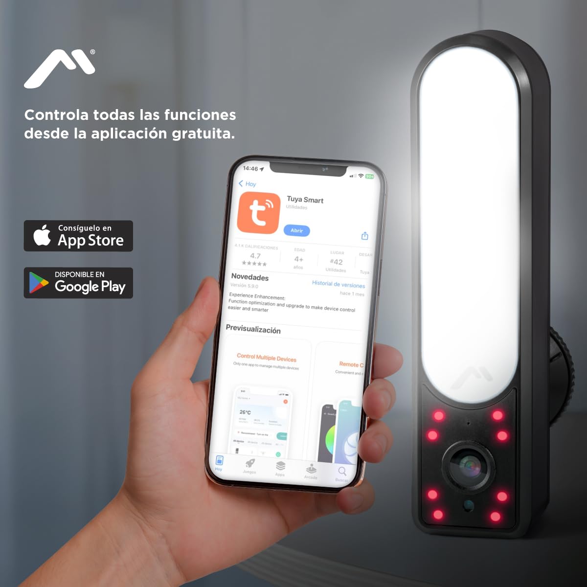 Cámara WiFi con Reflector, FullHD, 1080P, Vinculable a Smartphone con Luz LED y Reflector 360, Mitzu MSC-2018