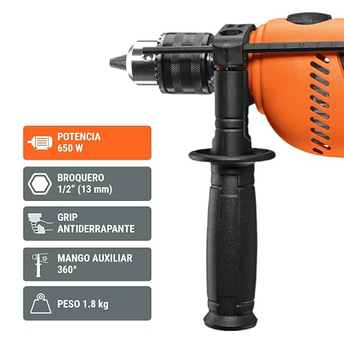 TRUPER COMBOR-1/2A7, Combo rotomartillo/destornillador 1/2" 650W con 8 accesorios