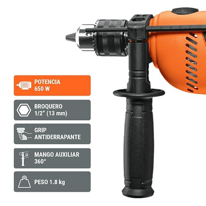 TRUPER COMBOR-1/2A7, Combo rotomartillo/destornillador 1/2" 650W con 8 accesorios