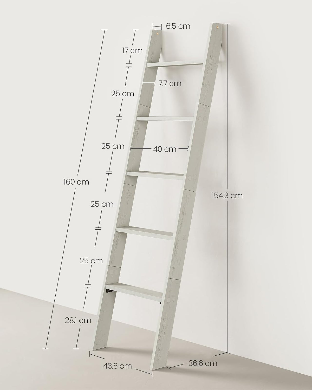 VASAGLE Toallero de 5 Niveles, Estante Para Toallas y Mantas, Organizador Escalera, Almacenamiento y Decoración, Blanco Rústico MLLS018W73